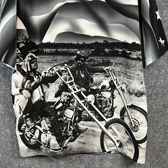 Men's Vintage Dragonfly Easy Rider Motorcycle AOP SS Button Up Shirt Black M - Picture 3 of 10